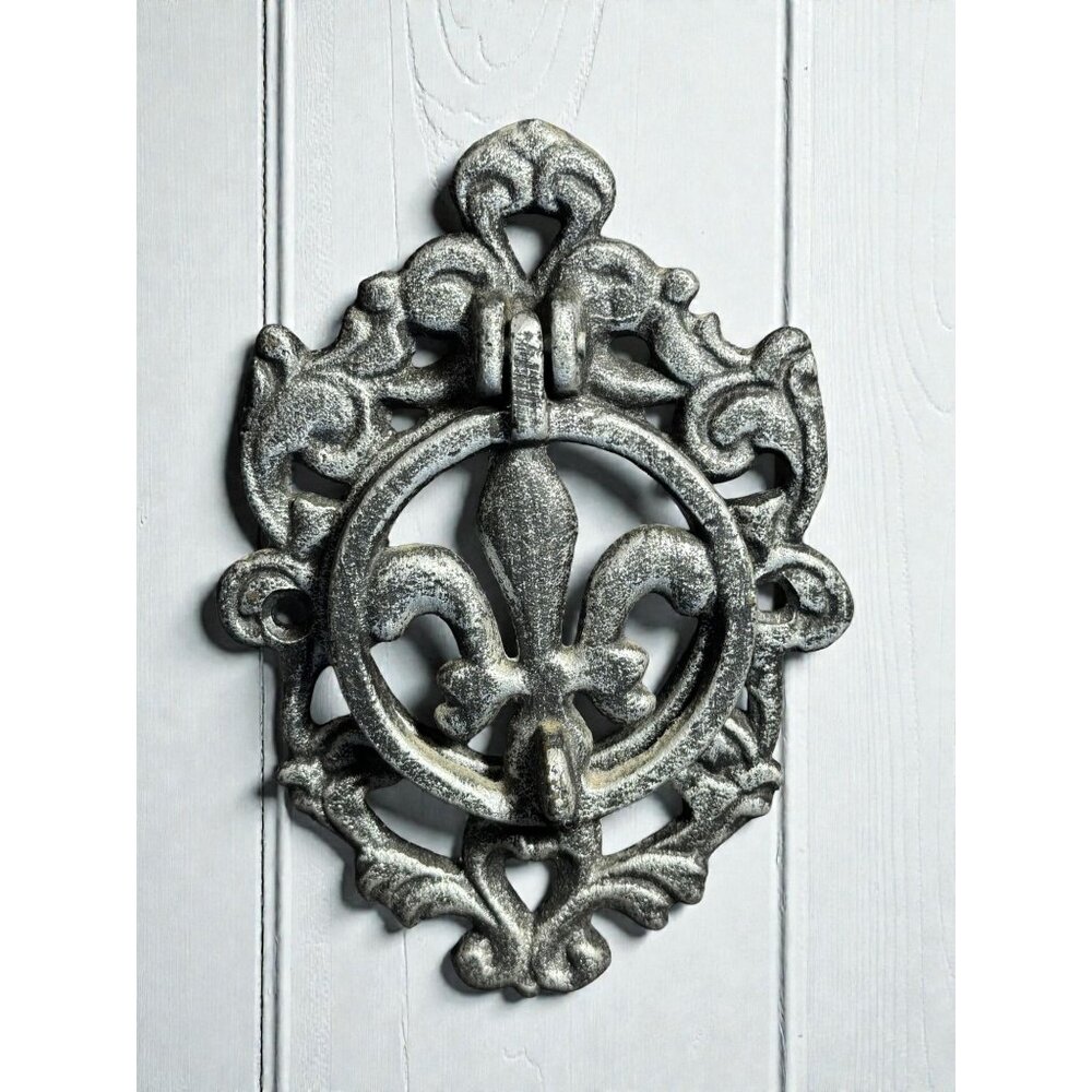 Vintage Cast Metal Fleur De Lis Architectural Door Knocker